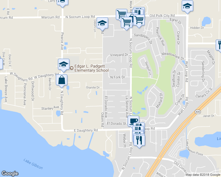 map of restaurants, bars, coffee shops, grocery stores, and more near 334 Corona Del Mar Street in Lakeland