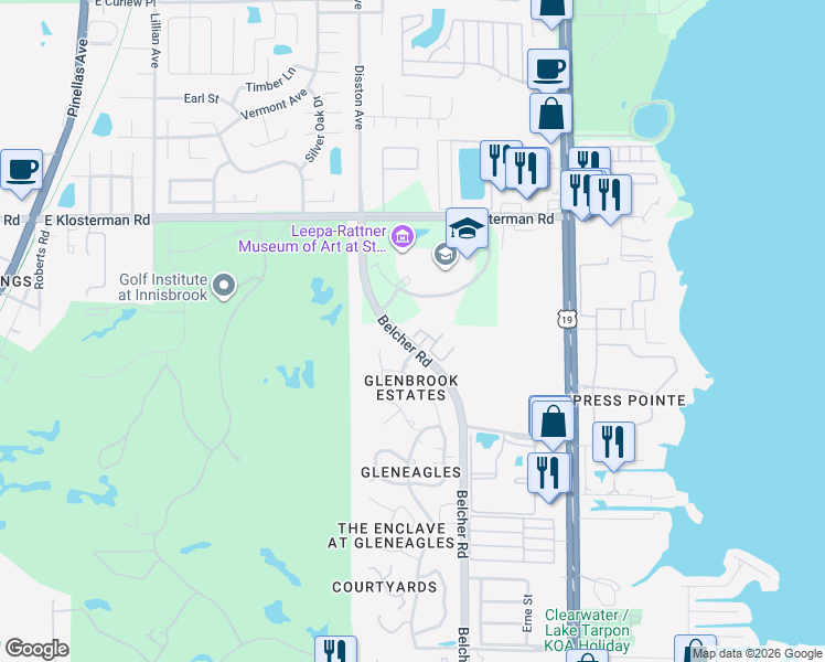 map of restaurants, bars, coffee shops, grocery stores, and more near 4675 Tudor Lane in Palm Harbor
