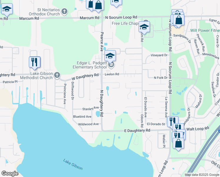 map of restaurants, bars, coffee shops, grocery stores, and more near 176 Shannon Drive in Lakeland
