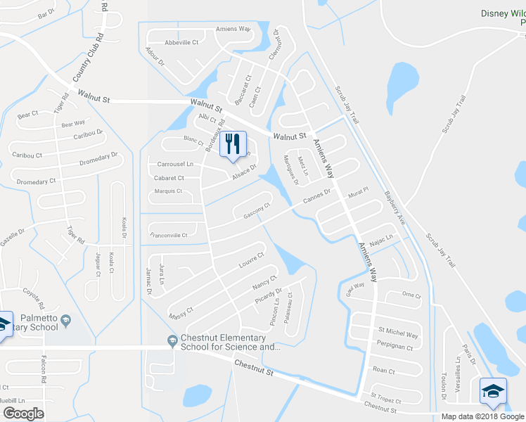 map of restaurants, bars, coffee shops, grocery stores, and more near 971 Gascony Court in Kissimmee