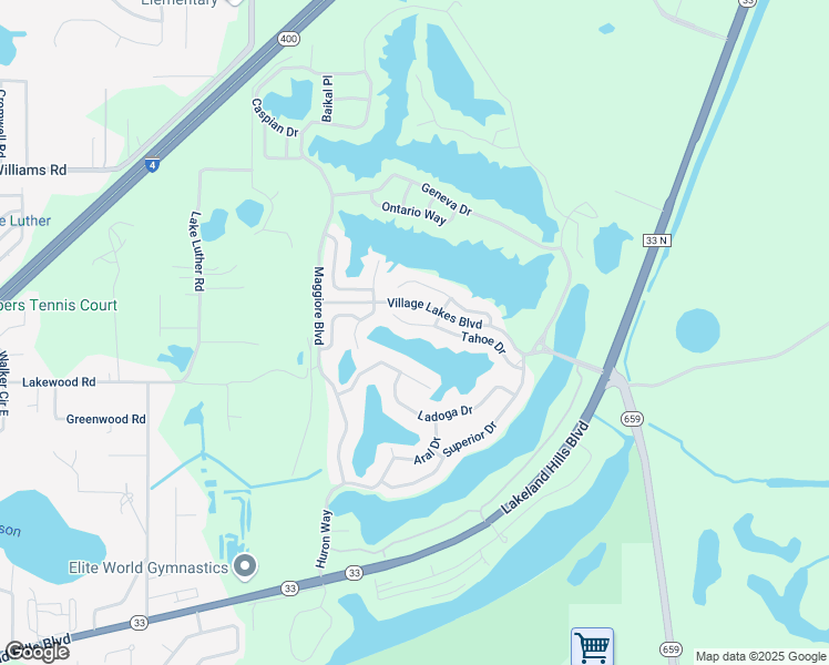 map of restaurants, bars, coffee shops, grocery stores, and more near 2443 Tahoe Drive in Lakeland