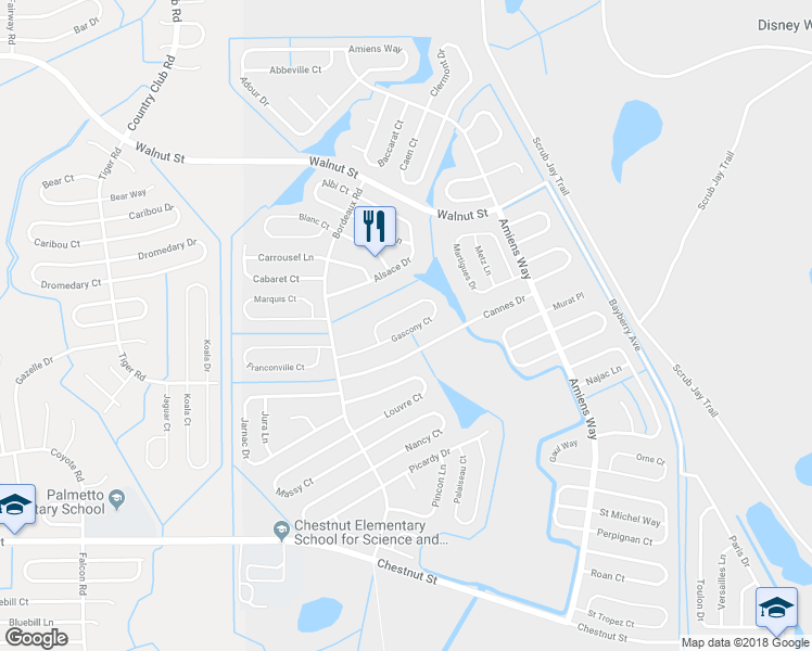 map of restaurants, bars, coffee shops, grocery stores, and more near 971 Gascony Court in Kissimmee