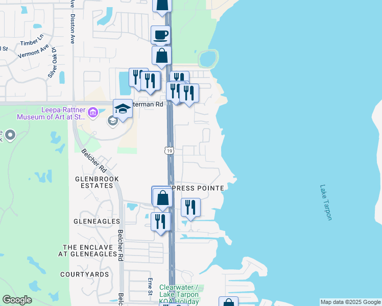 map of restaurants, bars, coffee shops, grocery stores, and more near 4712 Swordfish Way in Palm Harbor