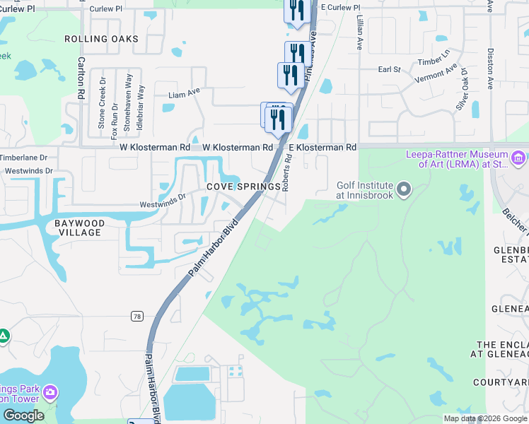 map of restaurants, bars, coffee shops, grocery stores, and more near 4802 U.S. 19 Alternate in Palm Harbor
