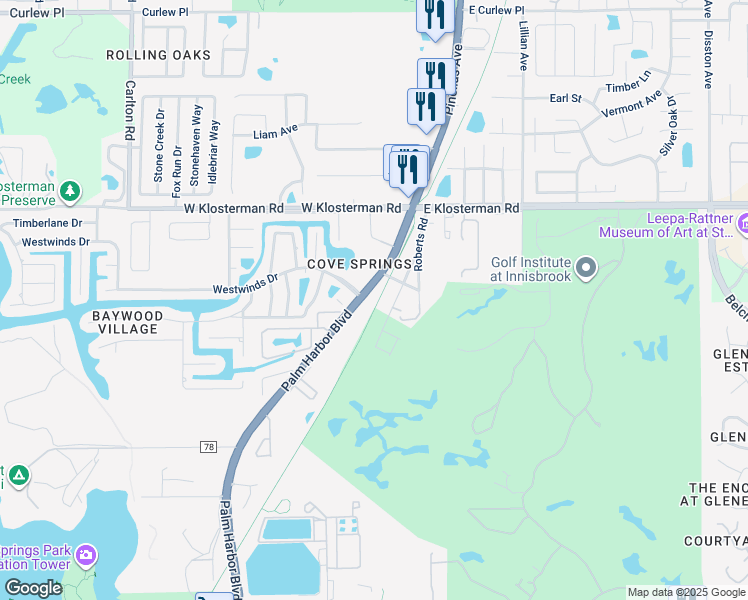 map of restaurants, bars, coffee shops, grocery stores, and more near 4802 U.S. 19 Alternate in Palm Harbor