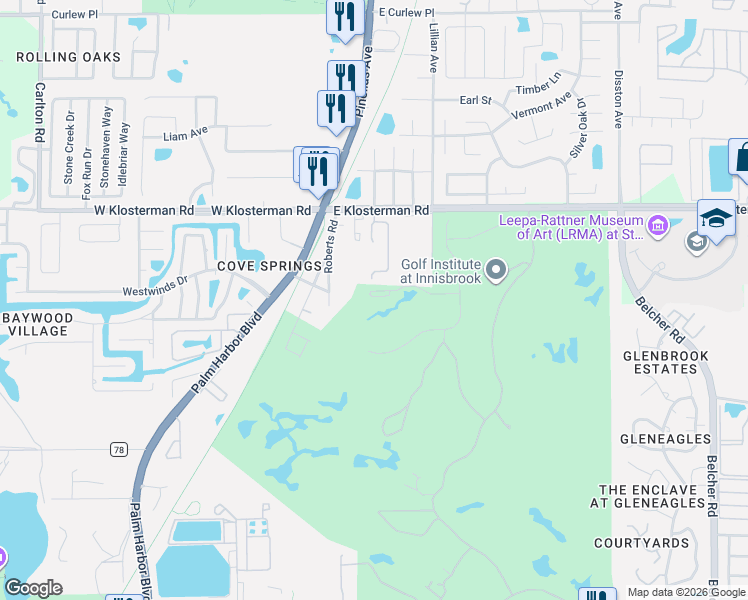 map of restaurants, bars, coffee shops, grocery stores, and more near 4799 Klosterman Oaks Blvd in Palm Harbor