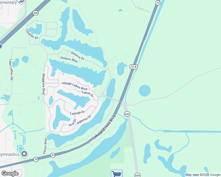 map of restaurants, bars, coffee shops, grocery stores, and more near 2526 Village Lakes Boulevard in Lakeland