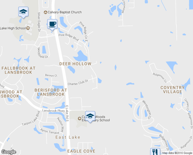 map of restaurants, bars, coffee shops, grocery stores, and more near 416 Pine Ridge Boulevard in Tarpon Springs