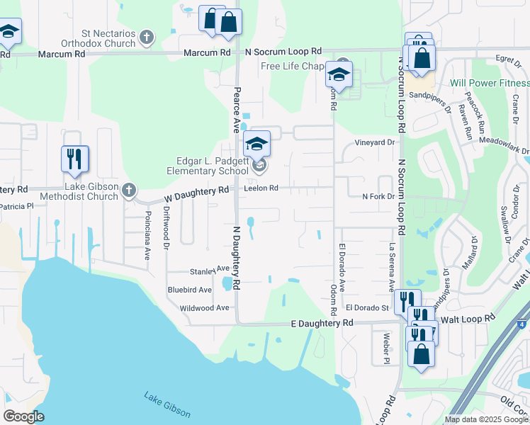 map of restaurants, bars, coffee shops, grocery stores, and more near 176 Shannon Drive in Lakeland