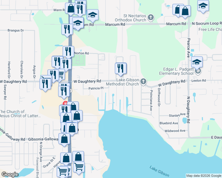 map of restaurants, bars, coffee shops, grocery stores, and more near 5845 Crafton Drive in Lakeland