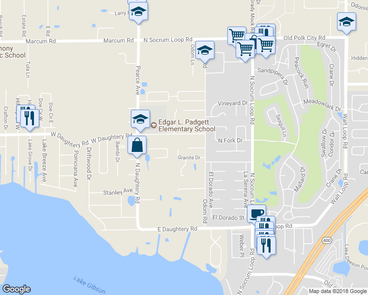 map of restaurants, bars, coffee shops, grocery stores, and more near 202 Marble Lane in Lakeland