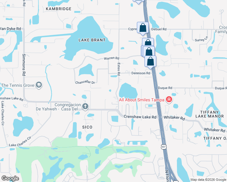 map of restaurants, bars, coffee shops, grocery stores, and more near 17301 Lynndan Drive in Lutz