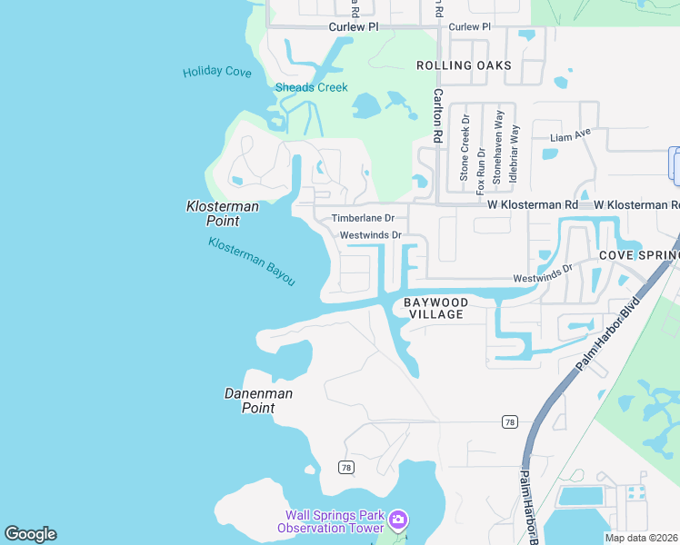 map of restaurants, bars, coffee shops, grocery stores, and more near 498 Driftwood Drive West in Palm Harbor