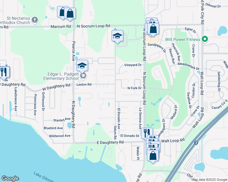 map of restaurants, bars, coffee shops, grocery stores, and more near 248 Marble Lane in Lakeland