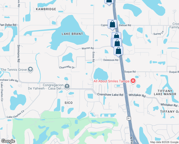 map of restaurants, bars, coffee shops, grocery stores, and more near 17220 Estes Road in Lutz