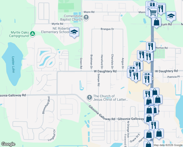 map of restaurants, bars, coffee shops, grocery stores, and more near 1804 West Daughtery Road in Lakeland