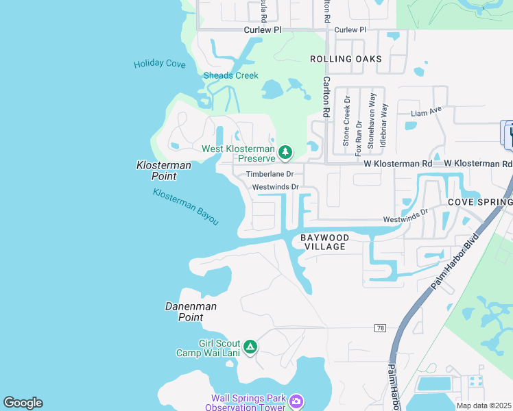 map of restaurants, bars, coffee shops, grocery stores, and more near 401 Driftwood Drive West in Palm Harbor