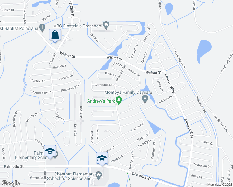 map of restaurants, bars, coffee shops, grocery stores, and more near 984 Alsace Drive in Kissimmee