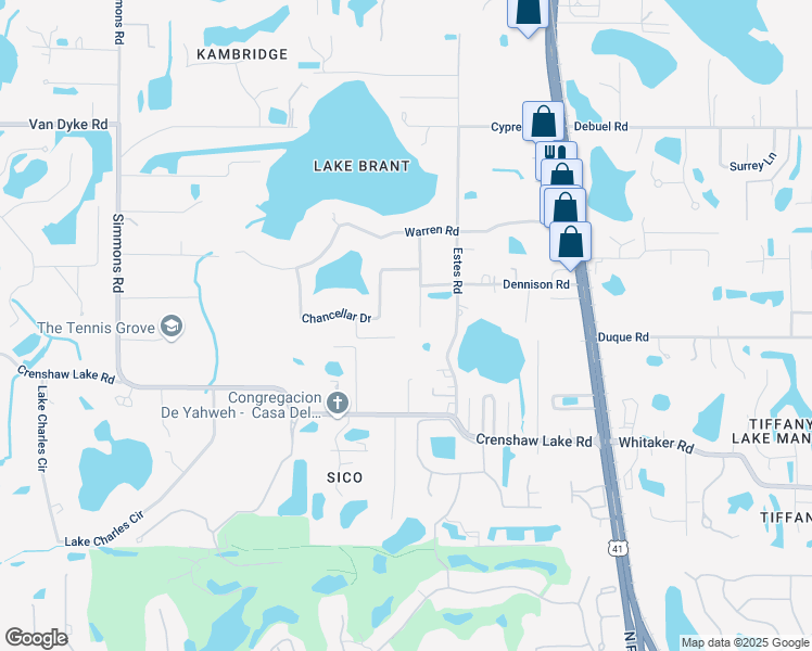 map of restaurants, bars, coffee shops, grocery stores, and more near 17302 Lynndan Drive in Lutz