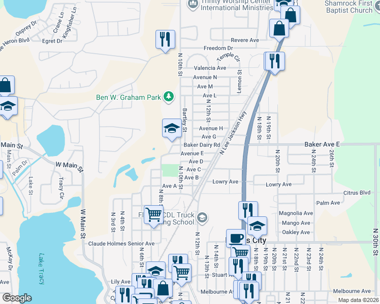 map of restaurants, bars, coffee shops, grocery stores, and more near 1400 Doctor martin Luther King Junior Way in Haines City