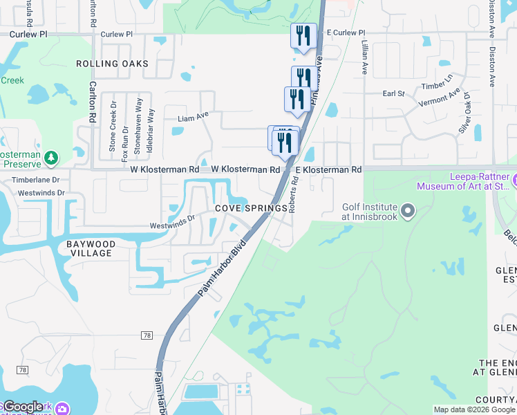 map of restaurants, bars, coffee shops, grocery stores, and more near 4805 U.S. 19 Alternate in Palm Harbor