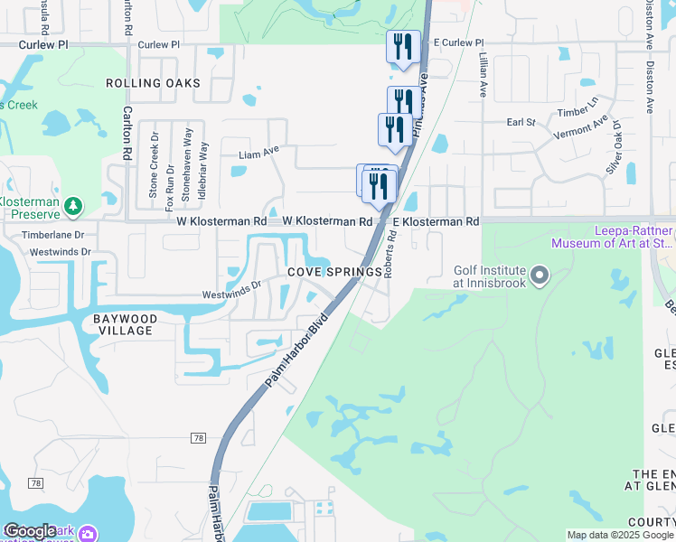 map of restaurants, bars, coffee shops, grocery stores, and more near 4805 U.S. 19 Alternate in Palm Harbor
