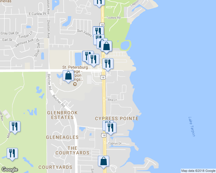 map of restaurants, bars, coffee shops, grocery stores, and more near 4831 Michelle Lane in Palm Harbor
