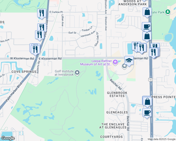 map of restaurants, bars, coffee shops, grocery stores, and more near 3405 Saint Georges Lodge in Palm Harbor
