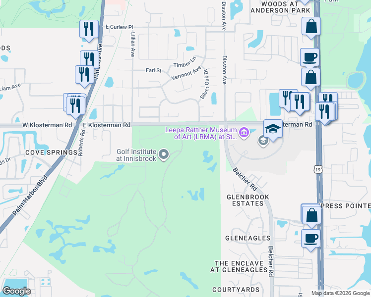 map of restaurants, bars, coffee shops, grocery stores, and more near 36750 U.S. 19 in Palm Harbor