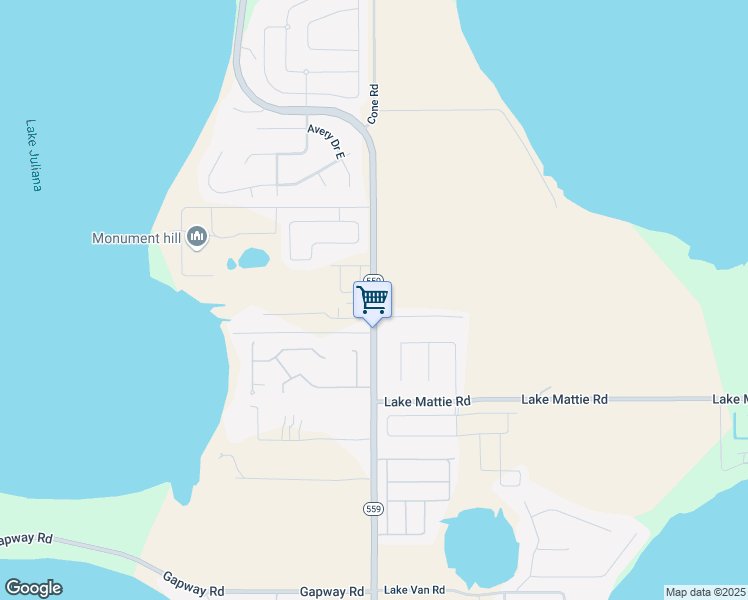 map of restaurants, bars, coffee shops, grocery stores, and more near 532 Florida 559 in Auburndale