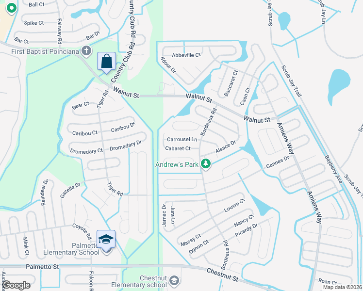 map of restaurants, bars, coffee shops, grocery stores, and more near 821 Marquis Court in Kissimmee