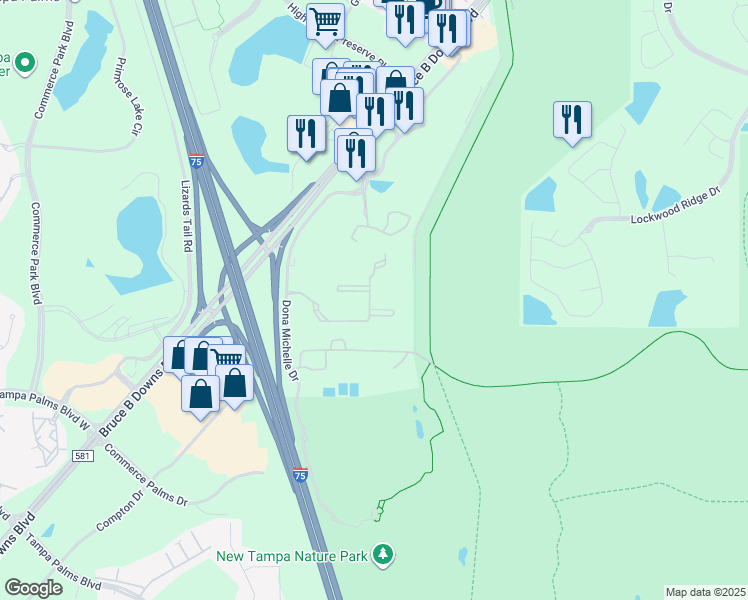 map of restaurants, bars, coffee shops, grocery stores, and more near 17337 Madison Green Drive in Tampa