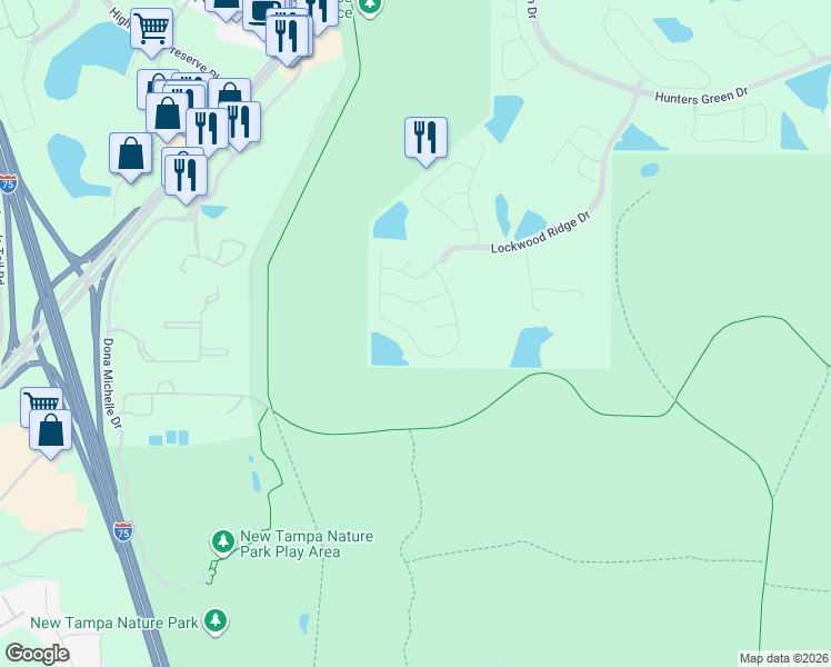 map of restaurants, bars, coffee shops, grocery stores, and more near 8709 Hidden Green Lane in Tampa