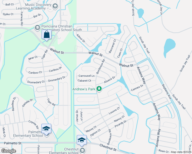 map of restaurants, bars, coffee shops, grocery stores, and more near 805 Carrousel Lane in Kissimmee