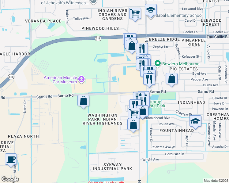 map of restaurants, bars, coffee shops, grocery stores, and more near 2962-2964 Sarno Road in Melbourne