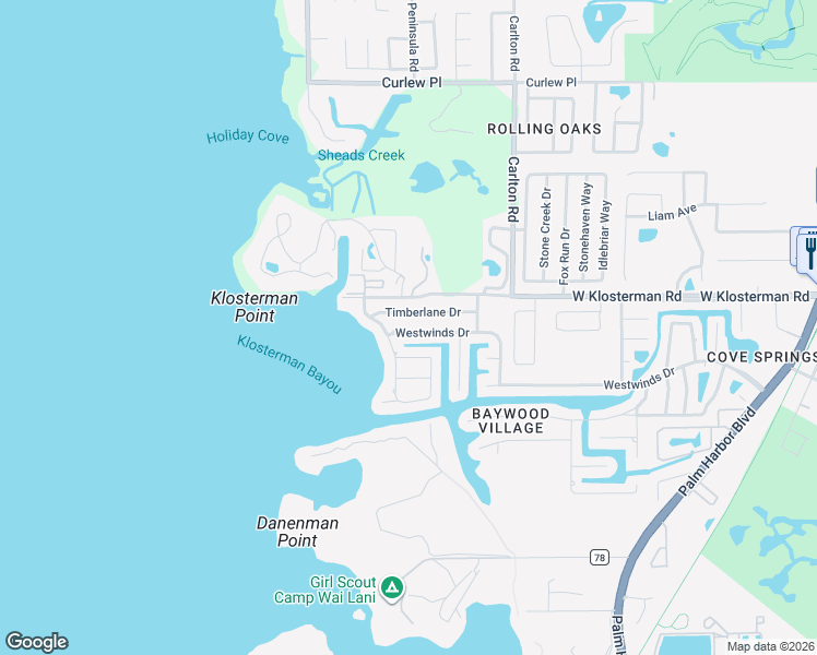 map of restaurants, bars, coffee shops, grocery stores, and more near 213 Westwinds Drive in Palm Harbor