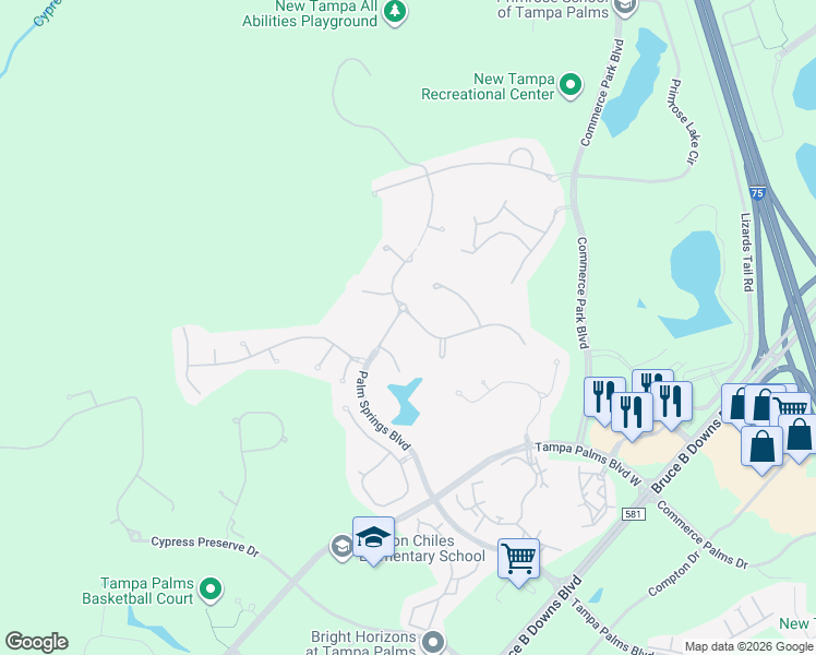map of restaurants, bars, coffee shops, grocery stores, and more near 17233 Emerald Chase Drive in Tampa