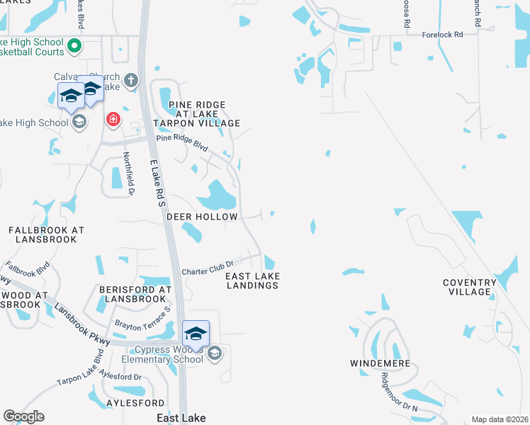 map of restaurants, bars, coffee shops, grocery stores, and more near 3232 Lake Pine Way East in Tarpon Springs