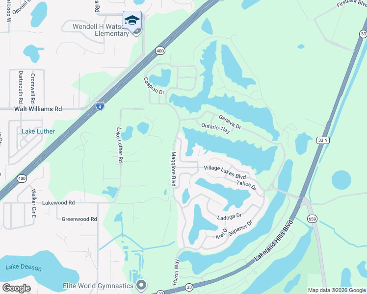 map of restaurants, bars, coffee shops, grocery stores, and more near 5677 Elsinore Way in Lakeland