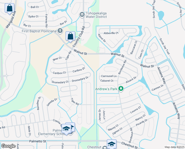 map of restaurants, bars, coffee shops, grocery stores, and more near 732 Dromedary Drive in Poinciana