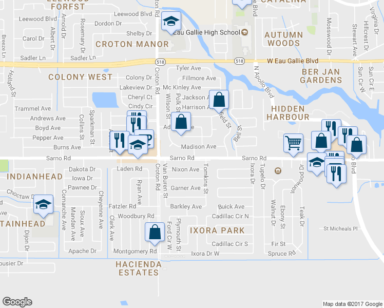 map of restaurants, bars, coffee shops, grocery stores, and more near 1918 Sarno Road in Melbourne