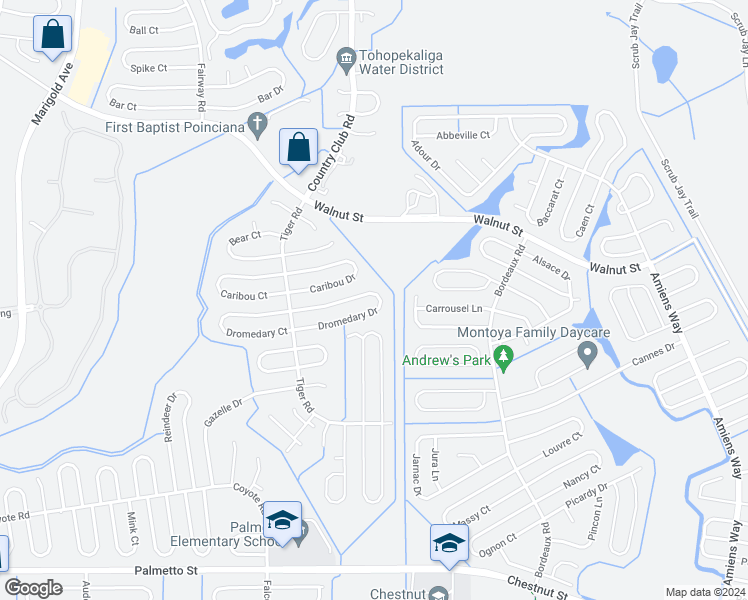 map of restaurants, bars, coffee shops, grocery stores, and more near 732 Dromedary Drive in Poinciana