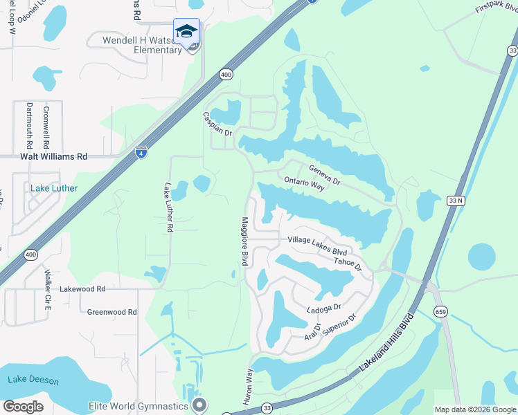 map of restaurants, bars, coffee shops, grocery stores, and more near 5677 Elsinore Way in Lakeland