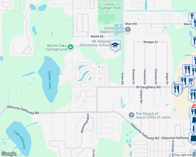 map of restaurants, bars, coffee shops, grocery stores, and more near 6232 Senic View Drive in Lakeland