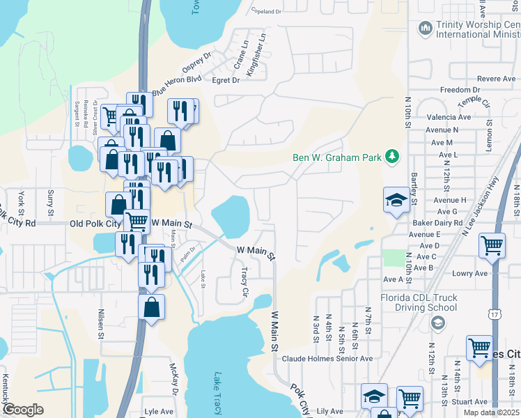 map of restaurants, bars, coffee shops, grocery stores, and more near 1114 Mariner Cay Drive in Haines City