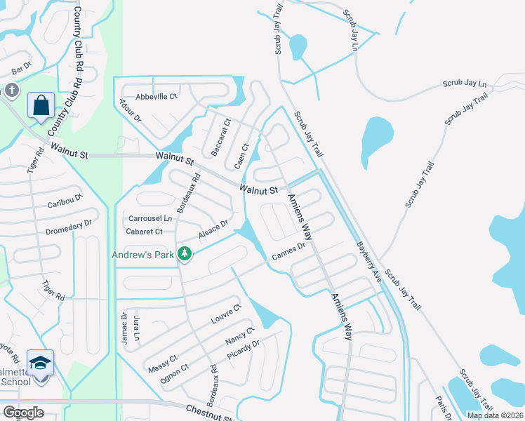 map of restaurants, bars, coffee shops, grocery stores, and more near 444 Martigues Drive in Kissimmee