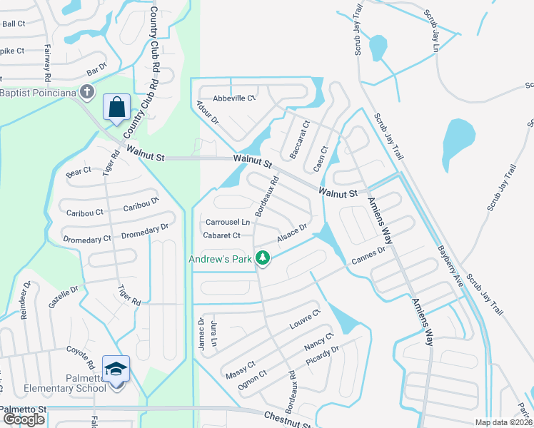 map of restaurants, bars, coffee shops, grocery stores, and more near 904 Bonneville Lane in Kissimmee