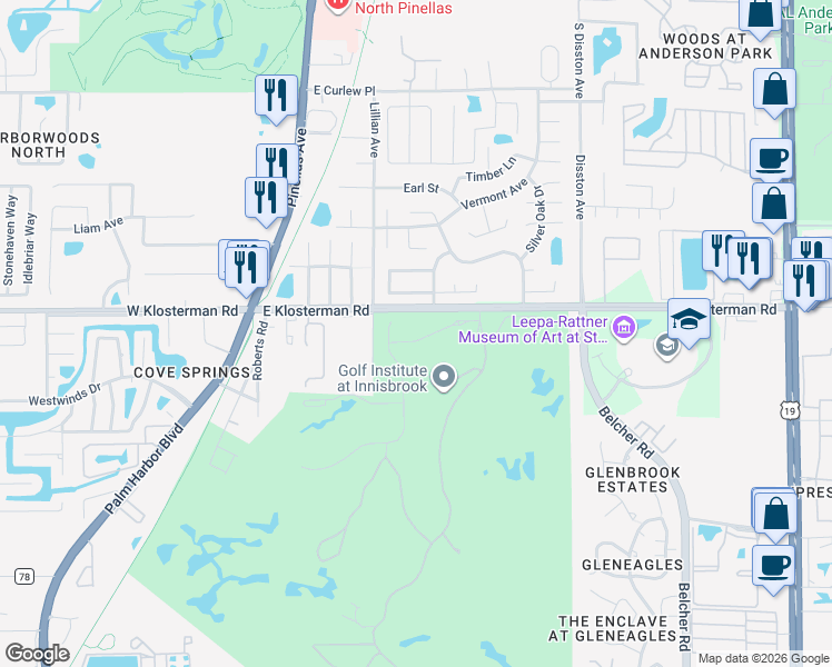 map of restaurants, bars, coffee shops, grocery stores, and more near 1874 Havenly Ridge in Palm Harbor