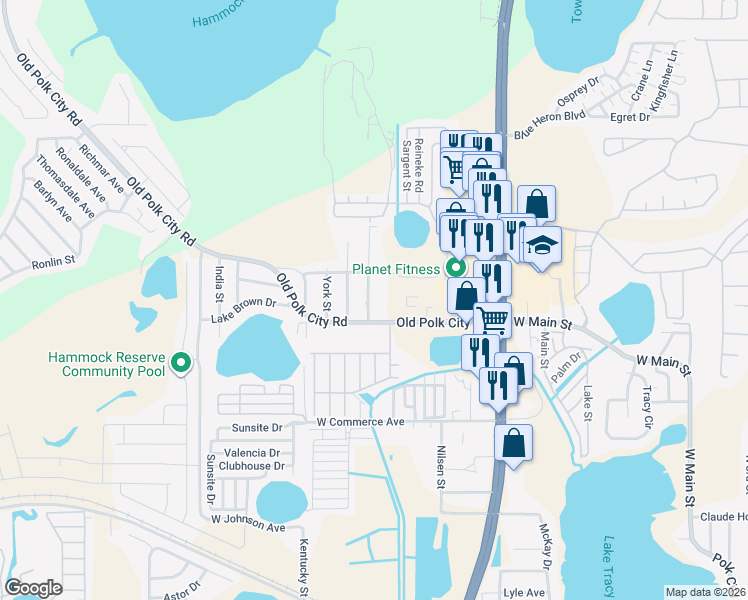 map of restaurants, bars, coffee shops, grocery stores, and more near 1007 Surry Street in Haines City