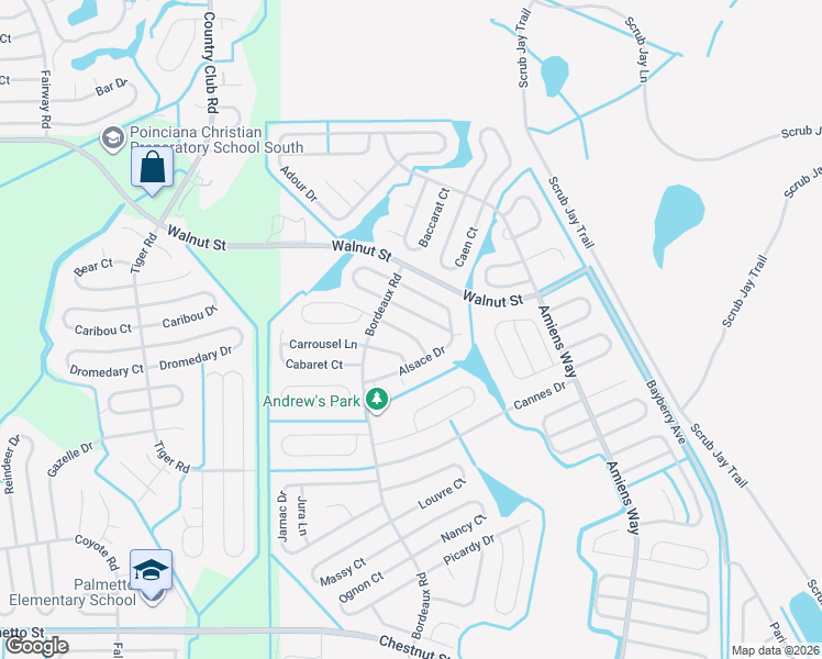 map of restaurants, bars, coffee shops, grocery stores, and more near 915 Bonneville Lane in Kissimmee